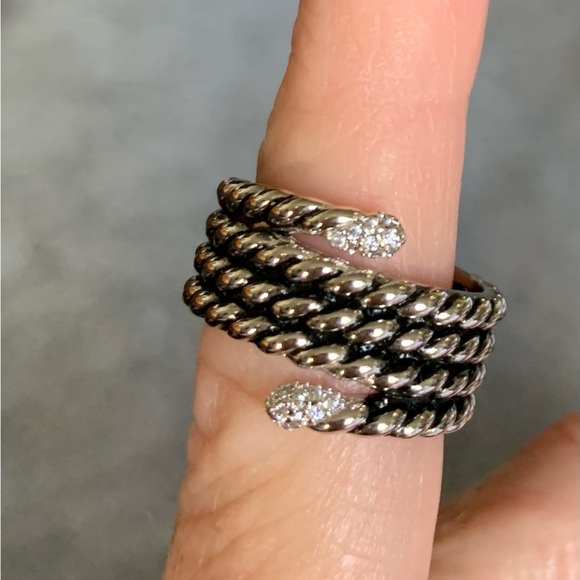 David Yurman Sterling Silver Diamonds Willow Serpentine Cable Ring 8 Authentic - Picture 2 of 7